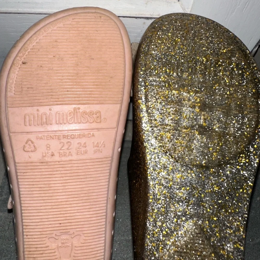 Mini Melissa Glittery Gold Kids Shoes with Bow size 8